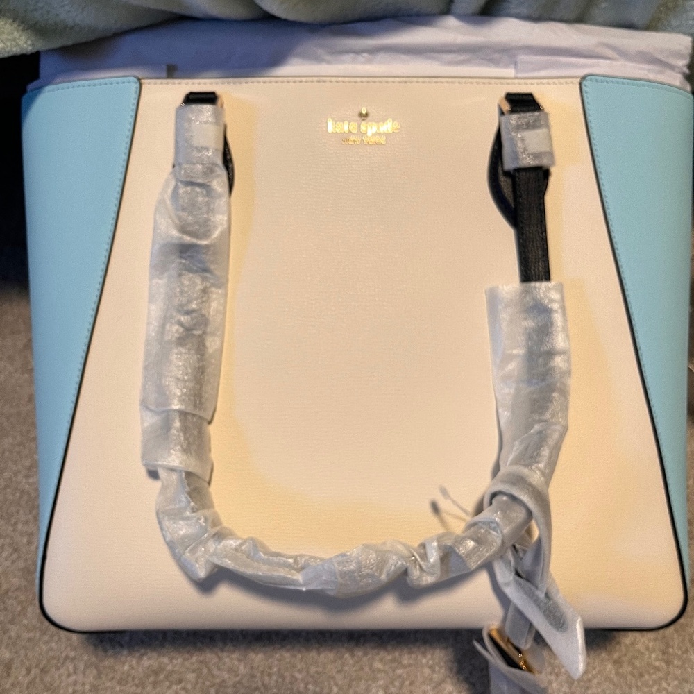 New Kate Spade Poppy Colorblock Large Leather Tote Blazer Blue Multi NWT